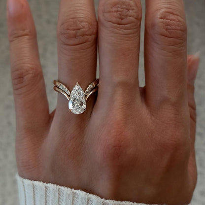 Pear Cut Moissanite Engagement Ring Set Curve Band Gold Bridal Set