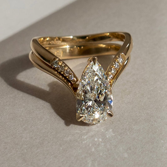 Pear Cut Moissanite Engagement Ring Set Curve Band Gold Bridal Set