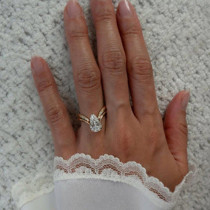 Pear Cut Moissanite Engagement Ring Set Curve Band Gold Bridal Set