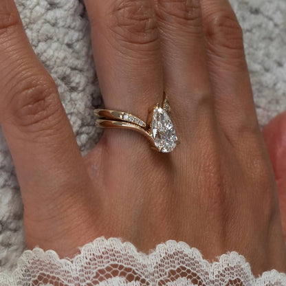 Pear Cut Moissanite Engagement Ring Set Curve Band Gold Bridal Set