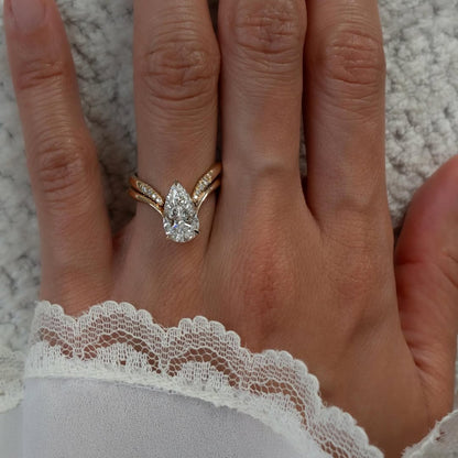 Pear Cut Moissanite Engagement Ring Set Curve Band Gold Bridal Set