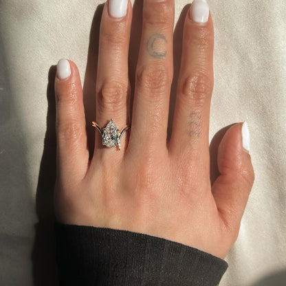 Pear Cut Lab Grown Engagement Ring Bypass Gold Wedding Ring