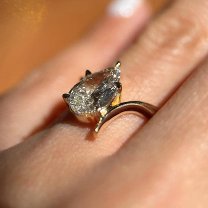 Pear Cut Lab Grown Engagement Ring Bypass Gold Wedding Ring
