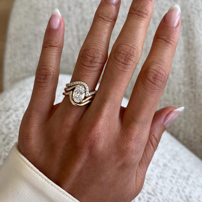 Oval Cut Moissanite Engagement Ring Set Trio Band Wedding Bridal Set