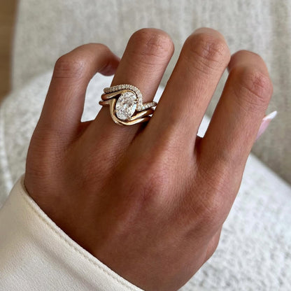 Oval Cut Moissanite Engagement Ring Set Trio Band Wedding Bridal Set