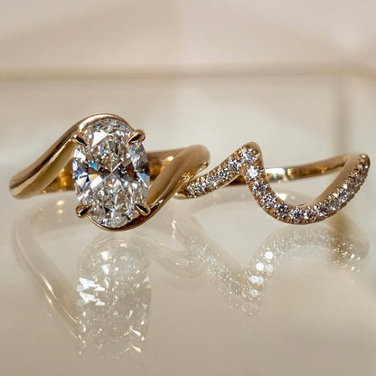 Oval Moissanite Engagement Bridal Set Matching Band Wedding Ring Set