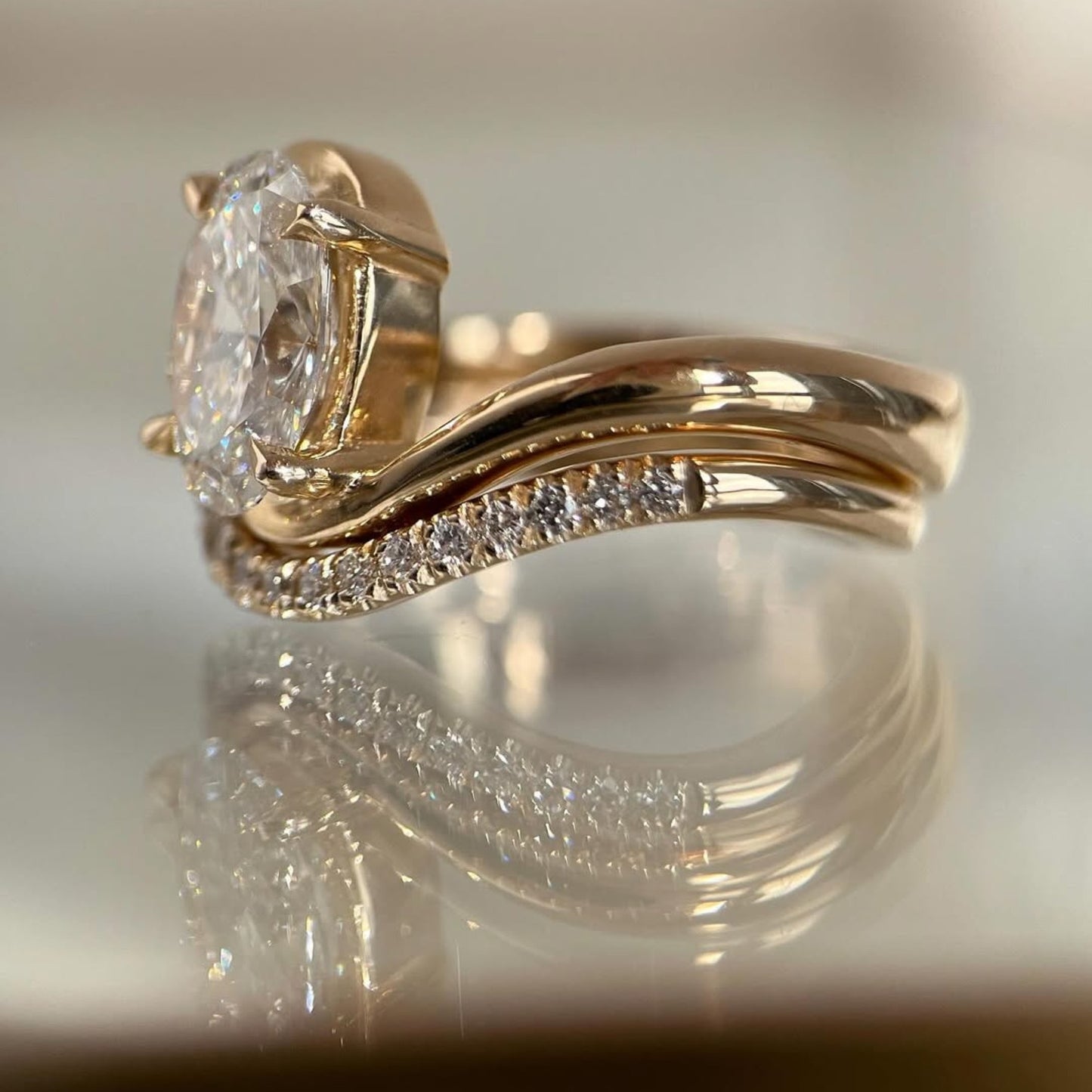 oval moissanite engagement bridal set matching band wedding ring set