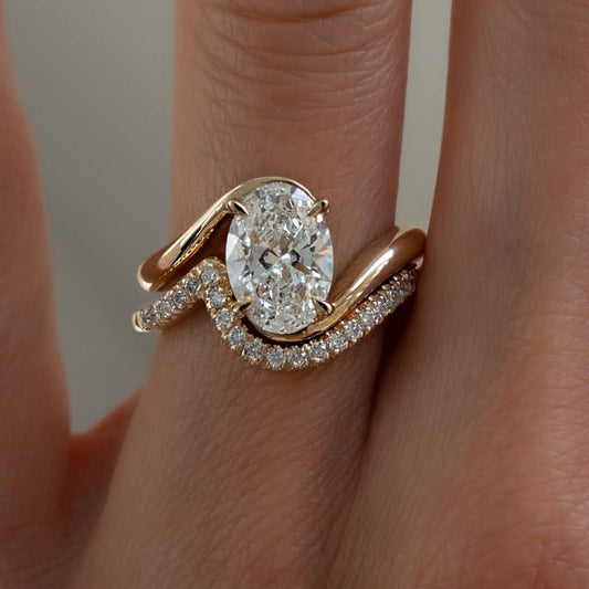 Oval Moissanite Engagement Bridal Set Matching Band Wedding Ring Set