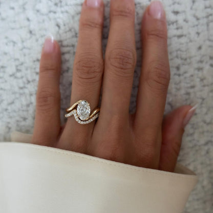 Oval Moissanite Engagement Bridal Set Matching Band Wedding Ring Set