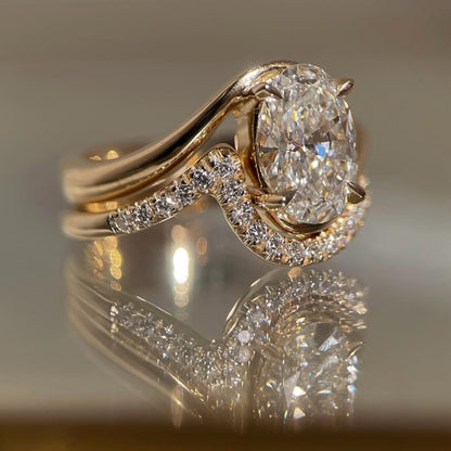 Oval Moissanite Engagement Bridal Set Matching Band Wedding Ring Set