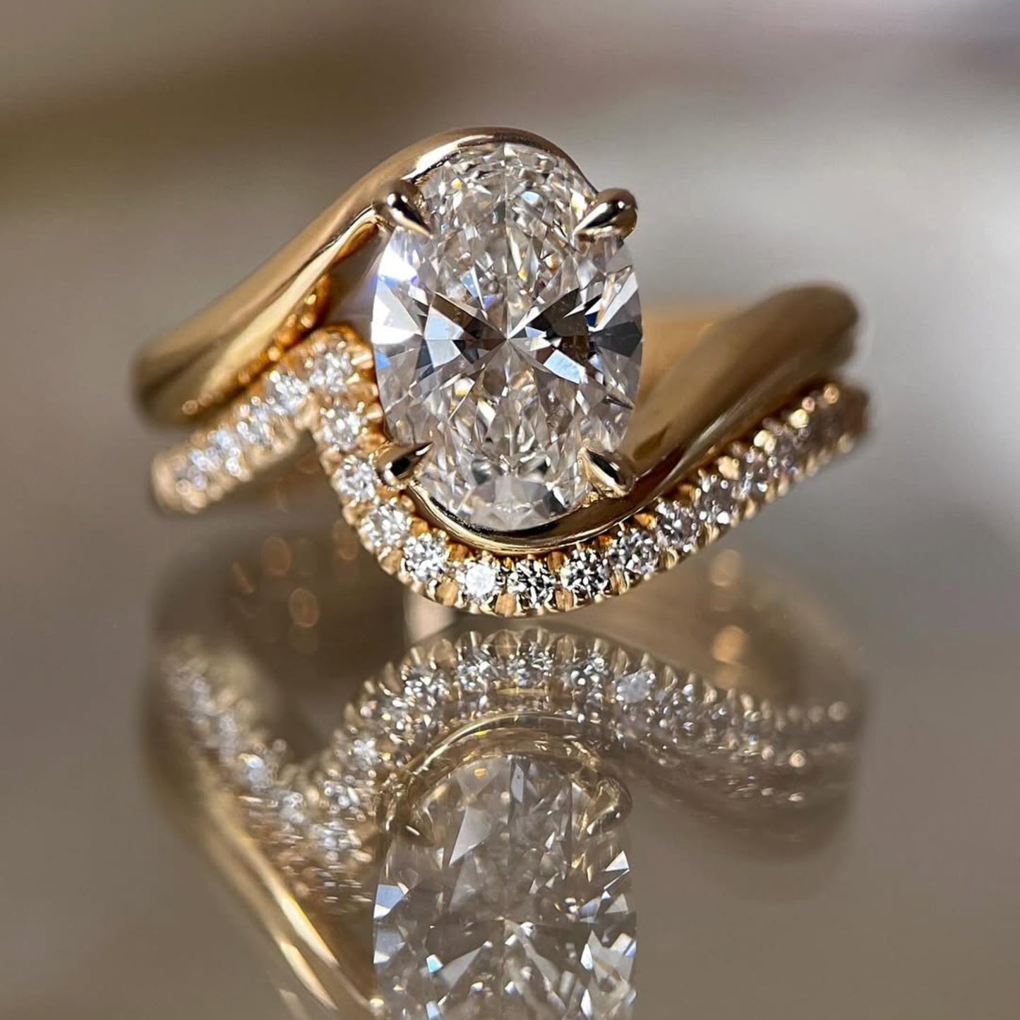 oval moissanite engagement bridal set matching band wedding ring set