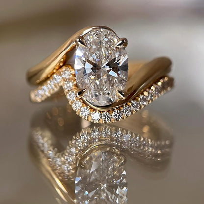 Oval Moissanite Engagement Bridal Set Matching Band Wedding Ring Set