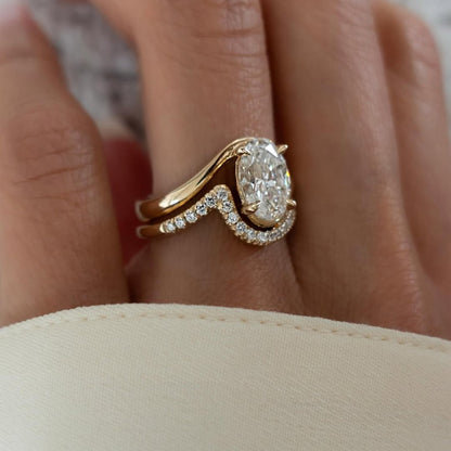 Oval Moissanite Engagement Bridal Set Matching Band Wedding Ring Set