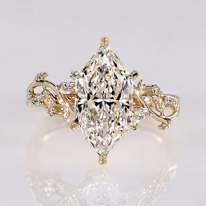 Dutch Marquise Moissanite Engagement Ring Floral Set Vintage Inspired Wedding Ring
