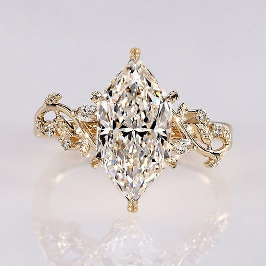 Dutch Marquise Moissanite Engagement Ring Floral Set Vintage Inspired Wedding Ring