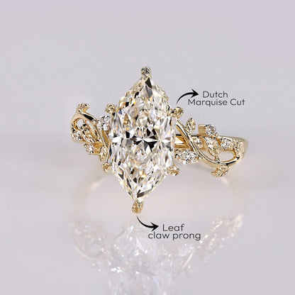 Dutch Marquise Moissanite Engagement Ring Floral Set Vintage Inspired Wedding Ring
