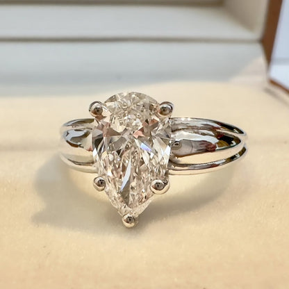 Pear Cut Moissanite Engagement Ring White Gold Solitaire Wedding Ring