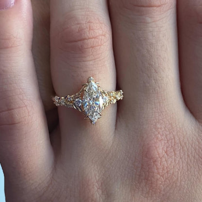 Marquise Moissanite Engagement Ring Vintage Inspired Wedding Ring