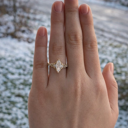 Marquise Moissanite Engagement Ring Vintage Inspired Wedding Ring