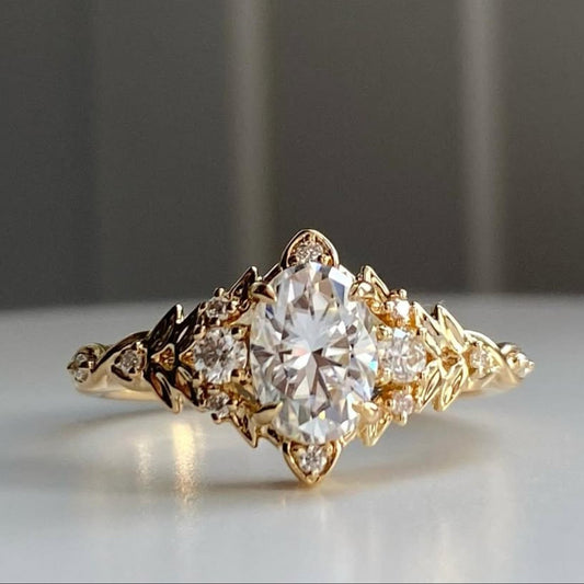 Oval Cut Moissanite Engagement Ring Vintage Inspired Wedding Ring