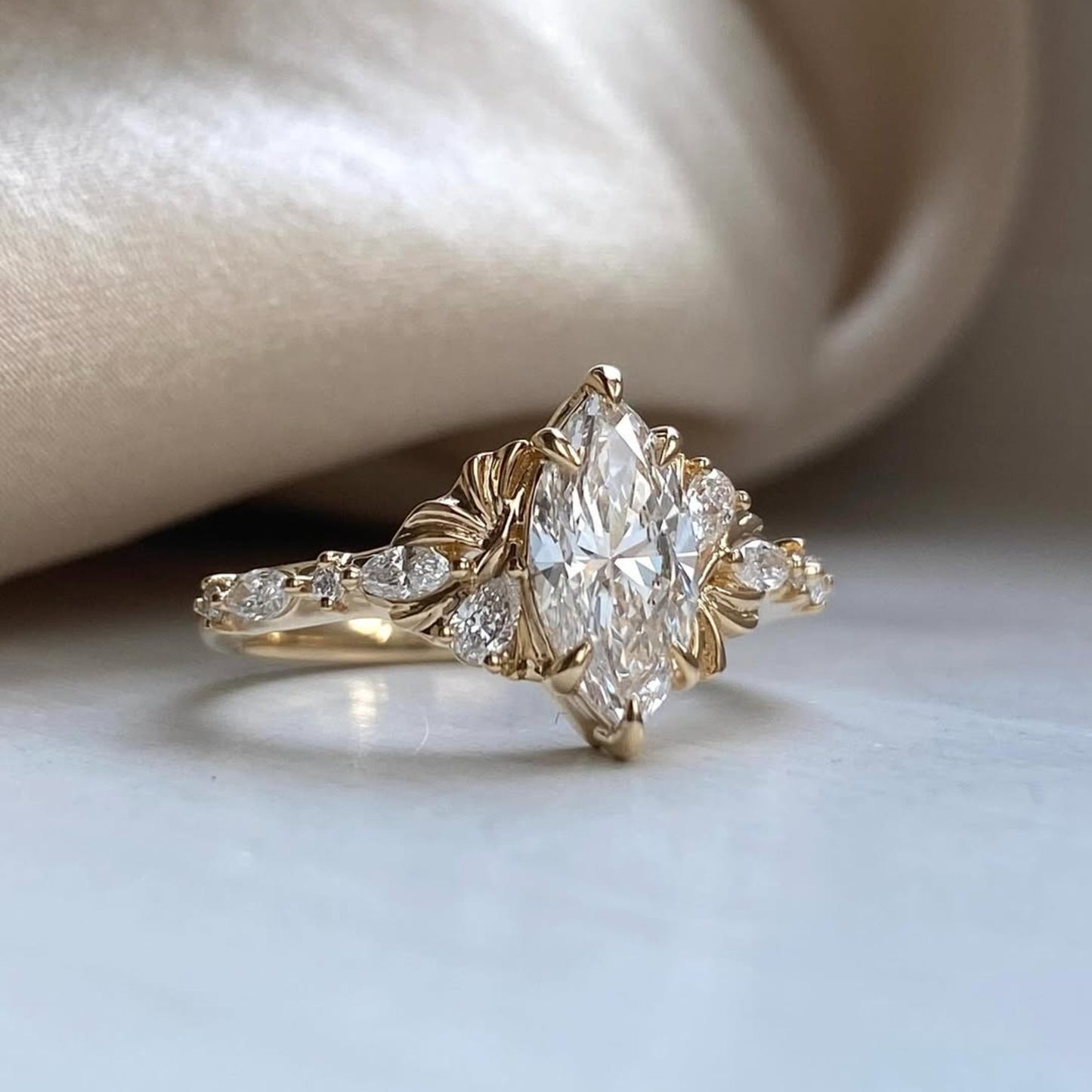 marquise cut lab grown engagement ring art deco wedding ring