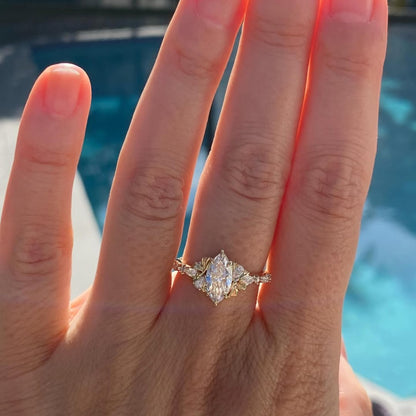 Marquise Cut Lab Grown Engagement Ring Art deco Wedding Ring