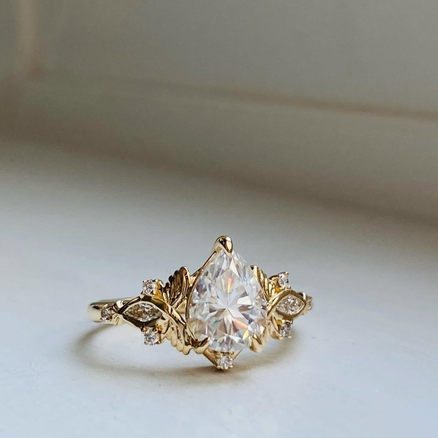 pear cut lab grown engagement ring art deco gold wedding ring