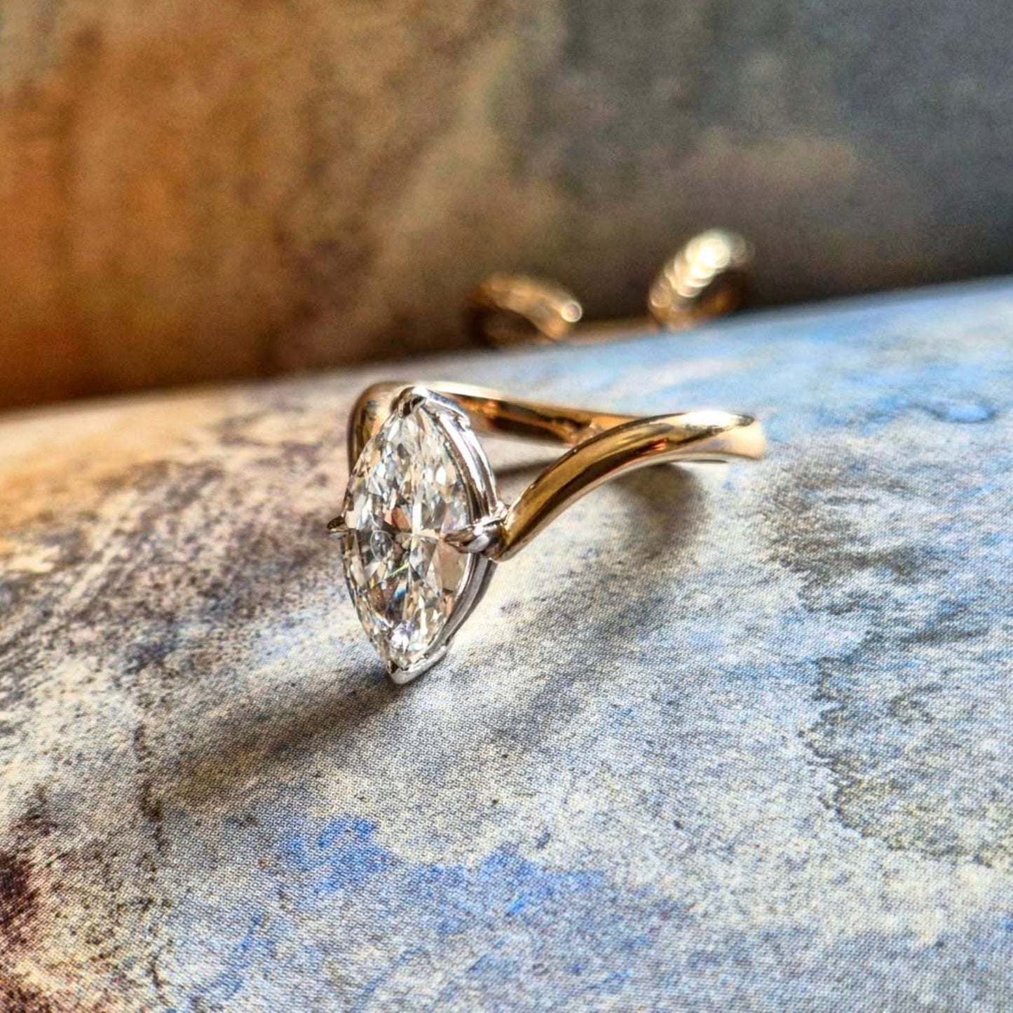 marquise moissanite engagement ring set gold wedding bridal set