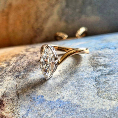 Marquise Moissanite Engagement Ring Set Gold Wedding Bridal Set