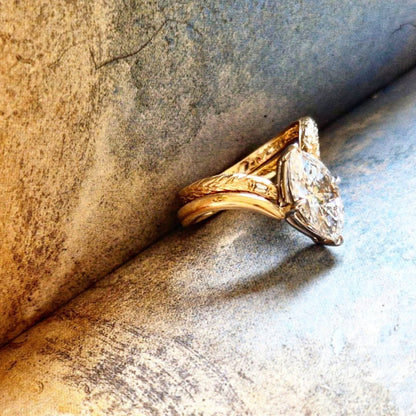 Marquise Moissanite Engagement Ring Set Gold Wedding Bridal Set