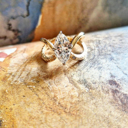 Marquise Moissanite Engagement Ring Set Gold Wedding Bridal Set