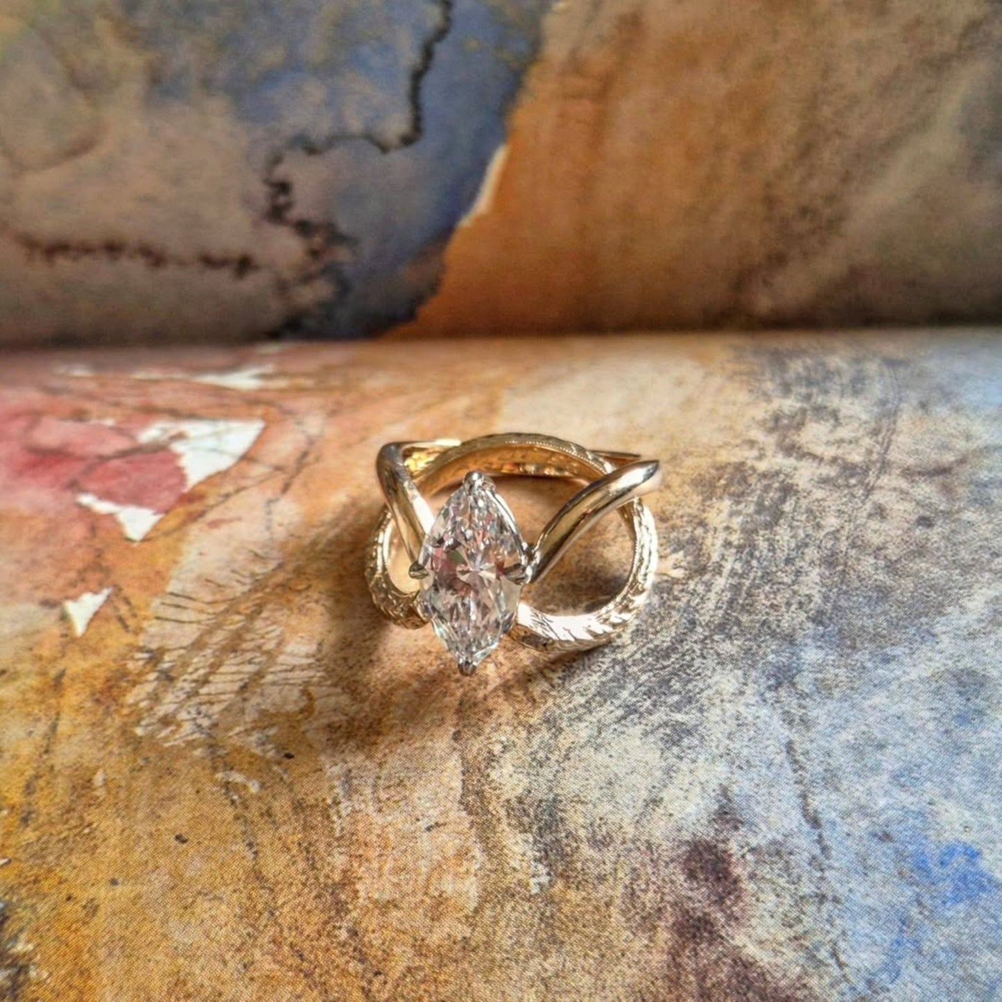 marquise moissanite engagement ring set gold wedding bridal set