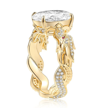 Oval Moissanite Engagement Ring Snake Vintage Inspired Unique Gold Wedding Ring