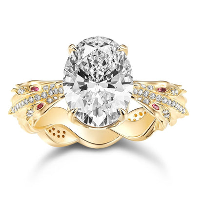 Oval Moissanite Engagement Ring Snake Vintage Inspired Unique Gold Wedding Ring