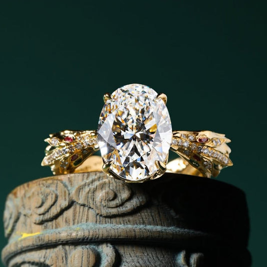 Oval Moissanite Engagement Ring Snake Vintage Inspired Unique Gold Wedding Ring