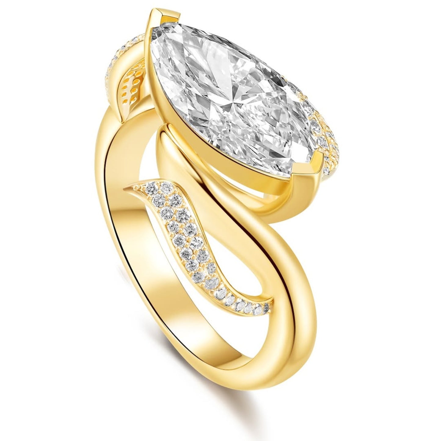 marquise lab grown bridal engagement ring nature inspired gold wedding ring