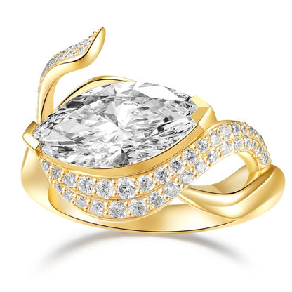 Marquise Lab Grown Bridal Engagement Ring Nature Inspired Gold Wedding Ring