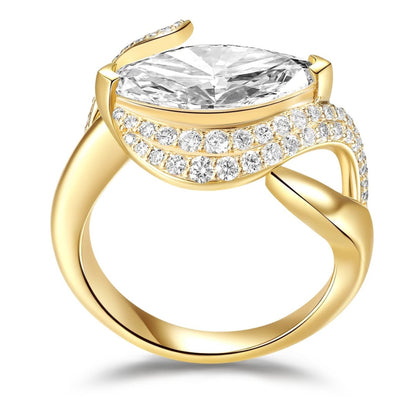 Marquise Lab Grown Bridal Engagement Ring Nature Inspired Gold Wedding Ring