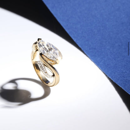 Marquise Lab Grown Bridal Engagement Ring Nature Inspired Gold Wedding Ring