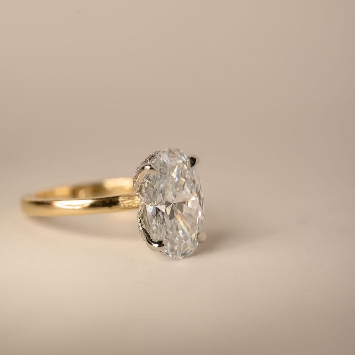 oval cut moissanite engagement ring two tone solitaire gold wedding ring