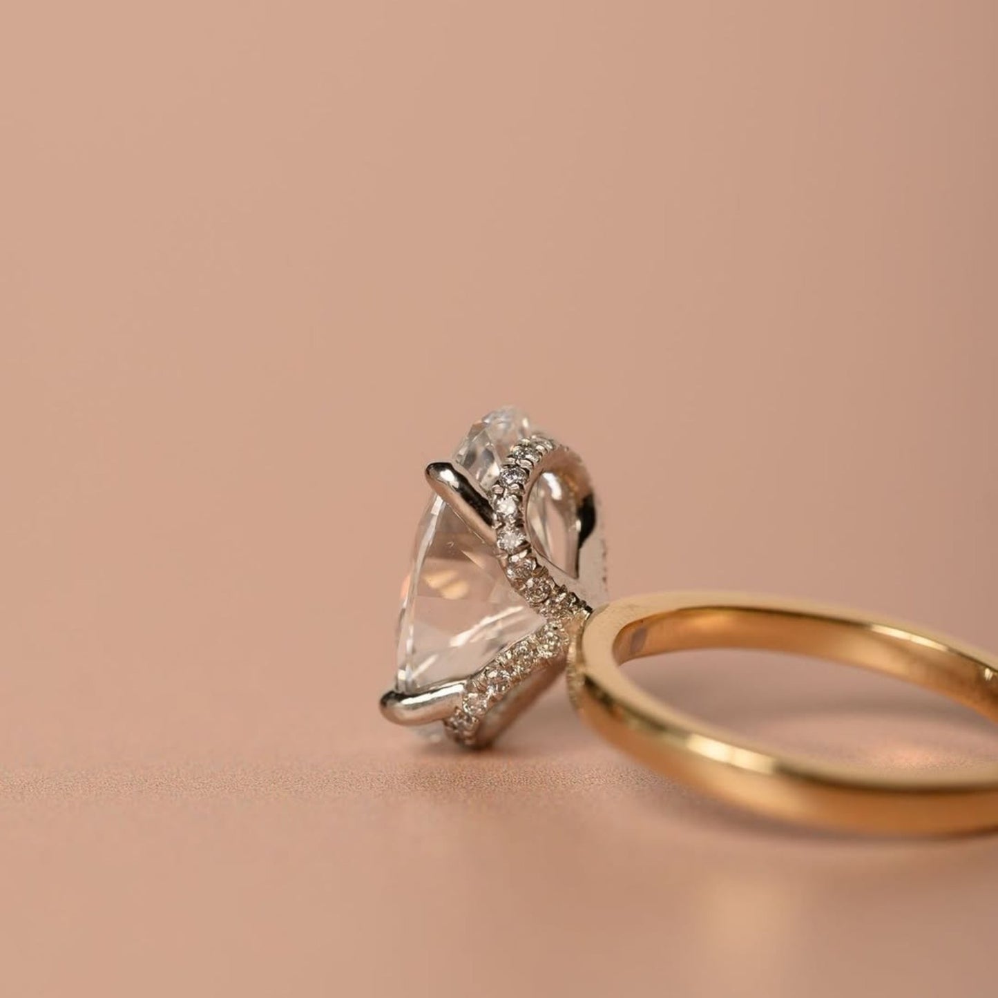 oval cut moissanite engagement ring two tone solitaire gold wedding ring