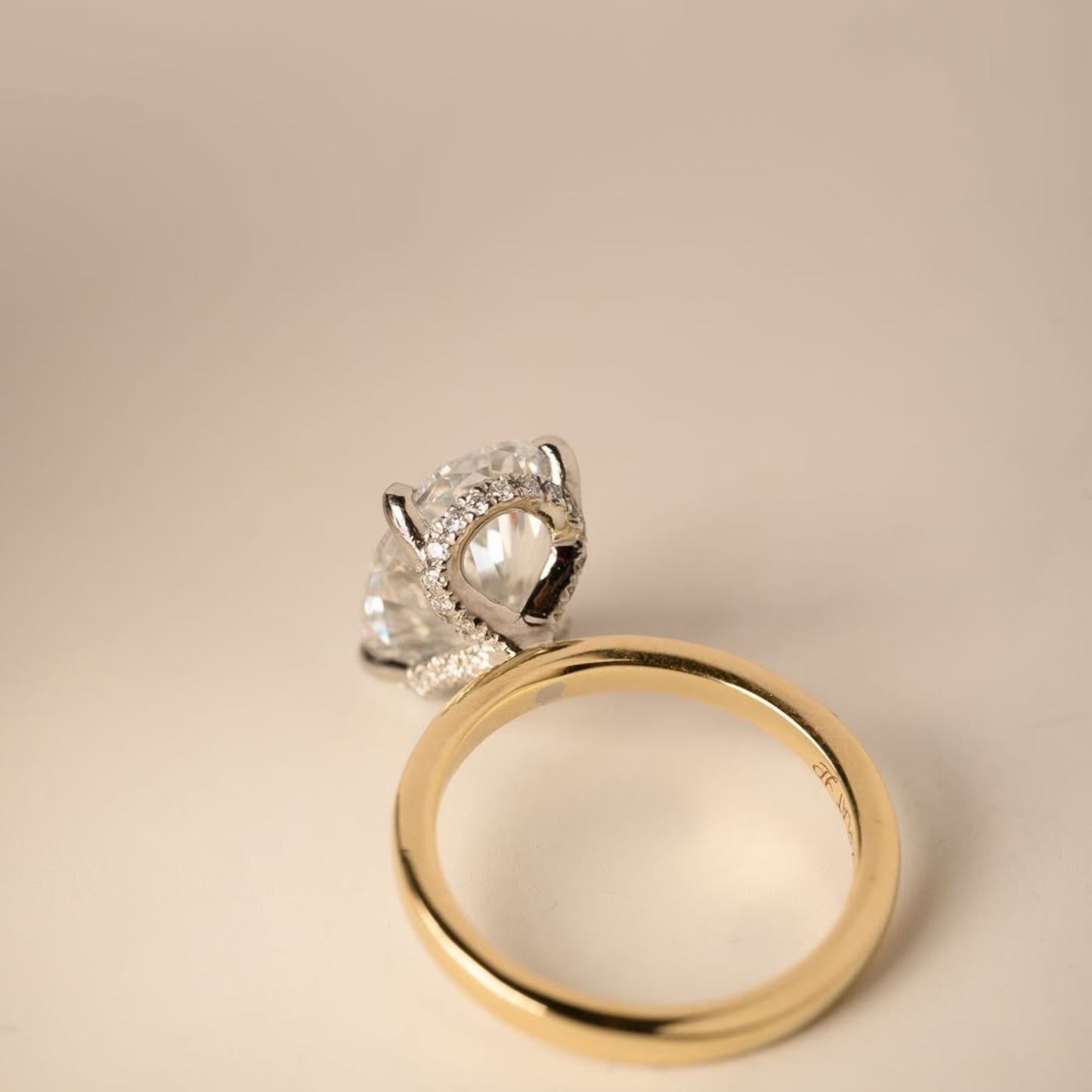 oval cut moissanite engagement ring two tone solitaire gold wedding ring