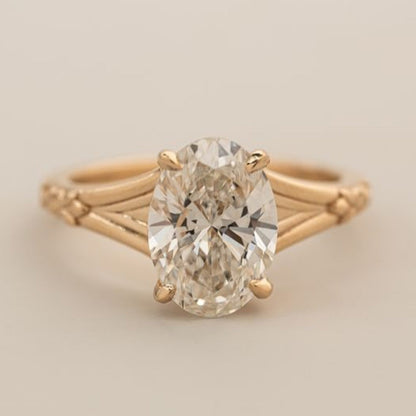 Oval Cut Lab Grown Engagement Ring Solid Gold Solitaire Wedding Ring