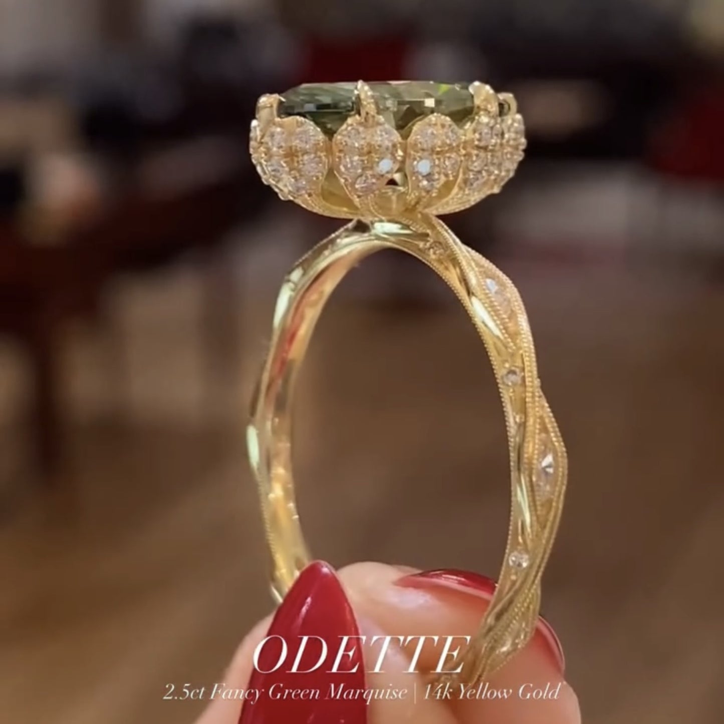 green marquise lab grown engagement ring vintage tulip set wedding ring