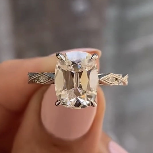 3.00 CT Old Mine Elongated Cushion Lab Grown Engagement Ring