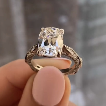 Old Mine Elongated Cushion Lab Grown Engagement Ring
