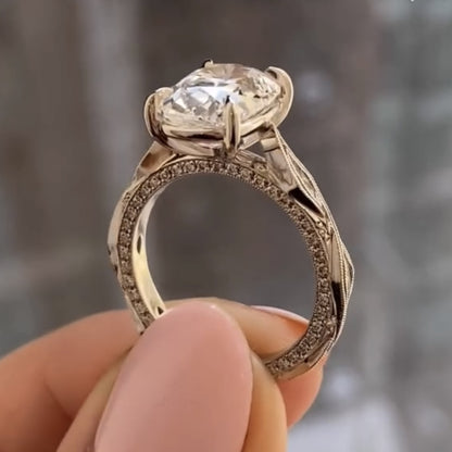 Old Mine Elongated Cushion Lab Grown Engagement Ring