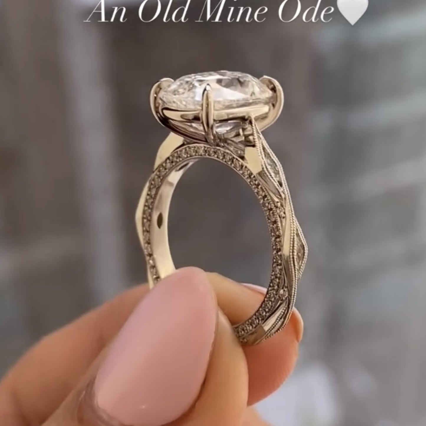 old mine elongated cushion lab grown engagement ring