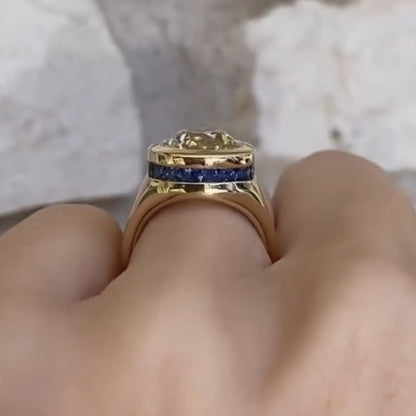 Bezel Set Old Mine Elongated Cushion Lab Grown Engagement Ring East West Wedding Gold Ring