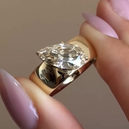 Old Mine Pear Cut Moissanite Engagement Ring East West Gold Wedding Ring